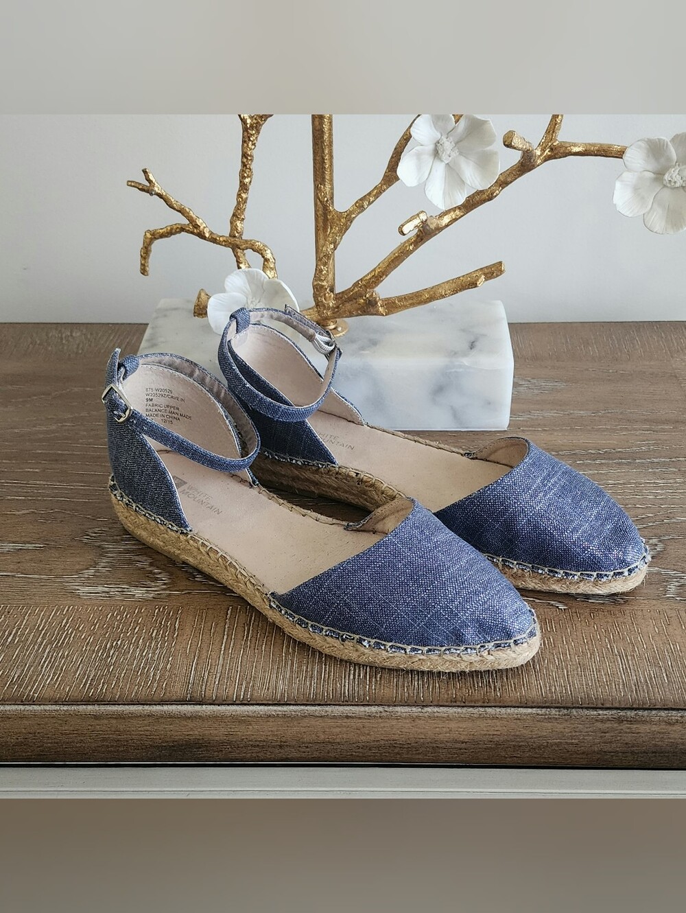 Denim Espadrille Wedge Sandals - Blue Ankle Strap